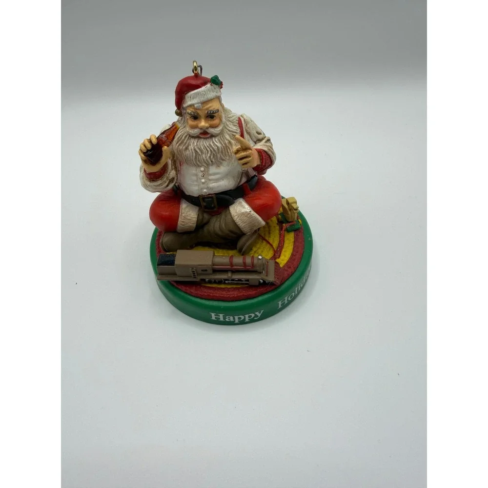 Vintage 1990 Coca-Cola Santa Claus Christmas Ornament Happy Holidays Toy Train